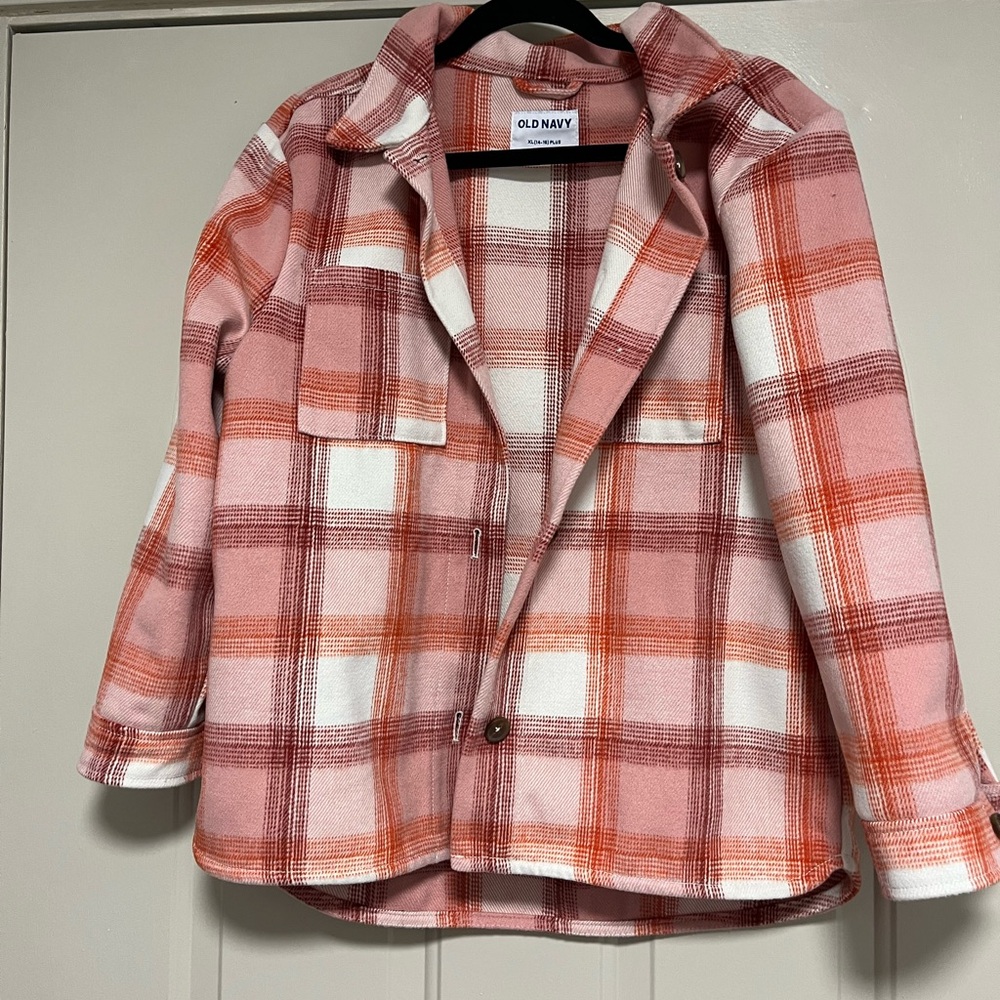 Old Navy Kids Plaid Shacket - Pink and Orange